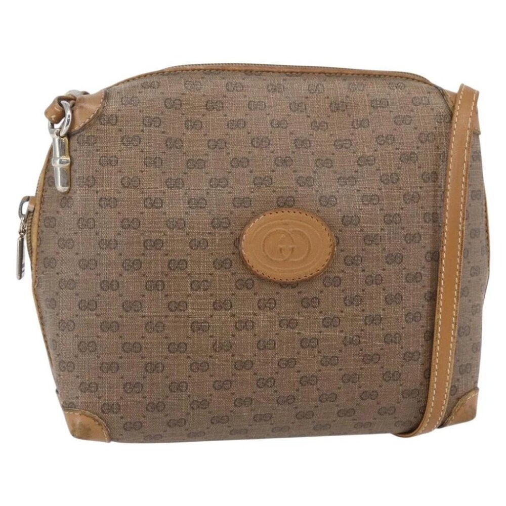 GUCCI Micro GG Supreme Shoulder Bag PVC Brown Gold